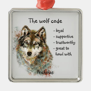 Ornamento De Metal Wolf Code Inspirational Watercolor Willife Animal
