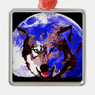Ornamento De Metal Wolf & Full Moon