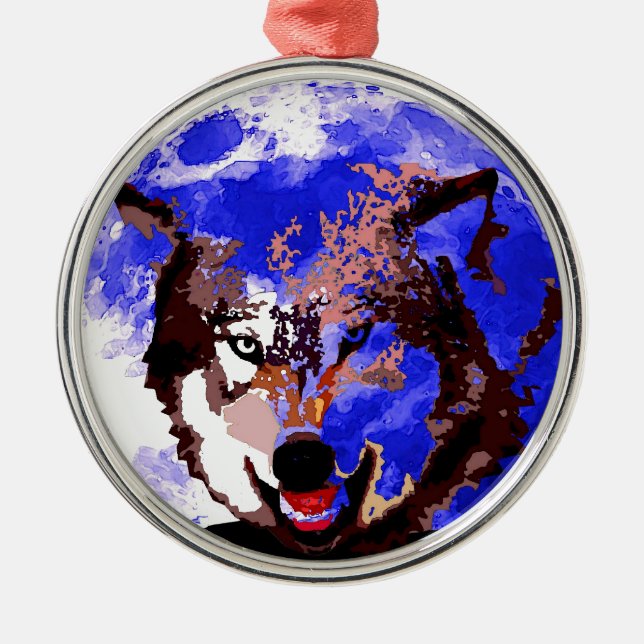 Ornamento De Metal Wolf & Full Moon (Frente)