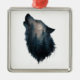Ornamento De Metal Wolf Howl Forest Moon