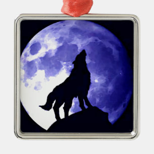 Ornamento De Metal Wolf Silhouette e Lua Completa