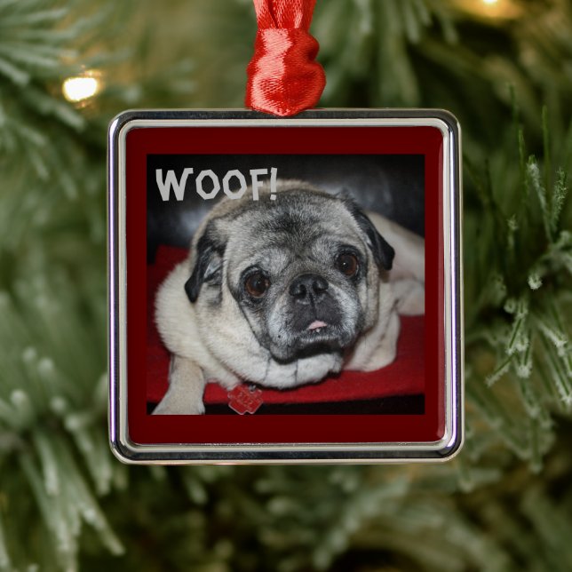 Ornamento De Metal Woof, Pug Ornament (Árvore)