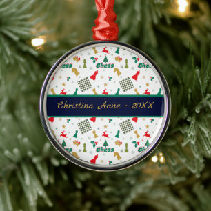Ornamento De Metal Xadrez de Natal - Pedaços, Árvore, Holly, Reindeer