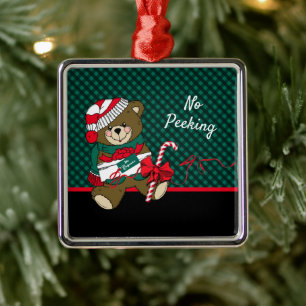 Ornamento De Metal Xadrez de Urso de Natal Personalizada