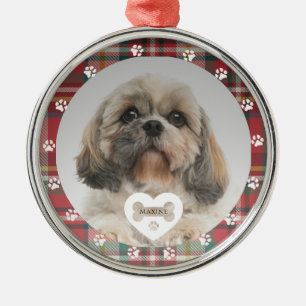 Ornamento De Metal Xadrez Shih Tzu Cachorro Pai Animal Foto Natal Fer