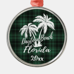 Ornamento De Metal Xadrez Verde de Daytona Beach Palm Tree