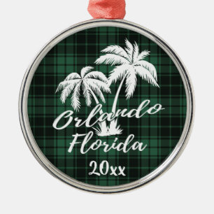 Ornamento De Metal Xadrez Verde Orlando Florida Palm Tree