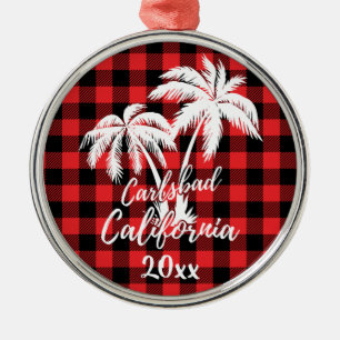 Ornamento De Metal Xadrez Vermelha de Palm Tree da Califórnia Carlsb
