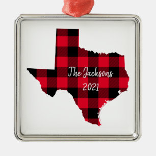 Ornamento De Metal Xadrez Vermelha e Negra Buffalo Nome e Ano do Texa