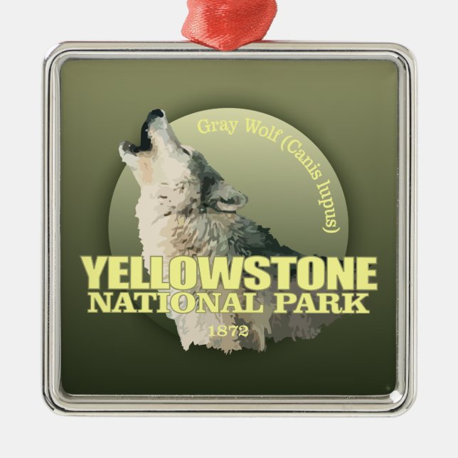 Ornamento De Metal Yellowstone NP (Lobo Cinza) WT (Frente)
