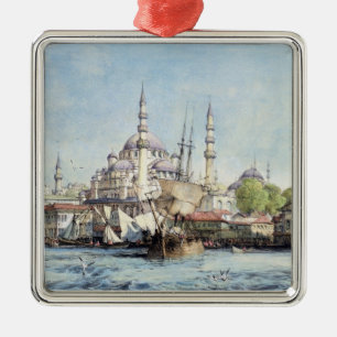 Ornamento De Metal Yeni Jami e St. Sophia do chifre dourado, pla