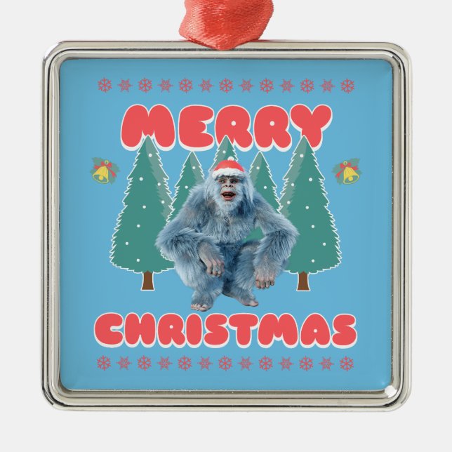 Ornamento De Metal Yeti Engraçado - Feliz Natal (Frente)