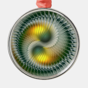 Ornamento De Metal Yin Yang Christmas Colors Abstract Fractal Art