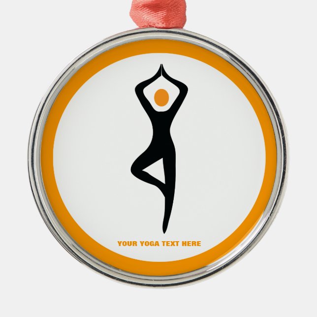 Ornamento De Metal Yoga tree pose preto, costume laranja (Frente)