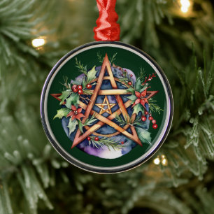 Ornamento De Metal Yule Tree Winter Solstice Greenery Wicca Pentacle