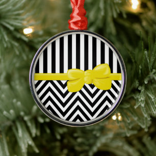 Ornamento De Metal Zigzag, Chevron, Stripes, Preto e Branco