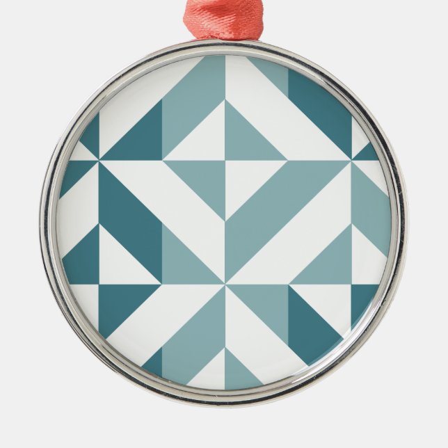 Ornamento De Metal ZigZag Geométrico com Duas Pontas Verde Teal (Frente)