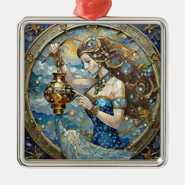 Ornamento De Metal Zodíaco - Aquário, O Portador De Água (Frente)