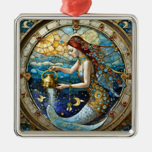 Ornamento De Metal Zodíaco - Aquário O Portador de Água Sereia