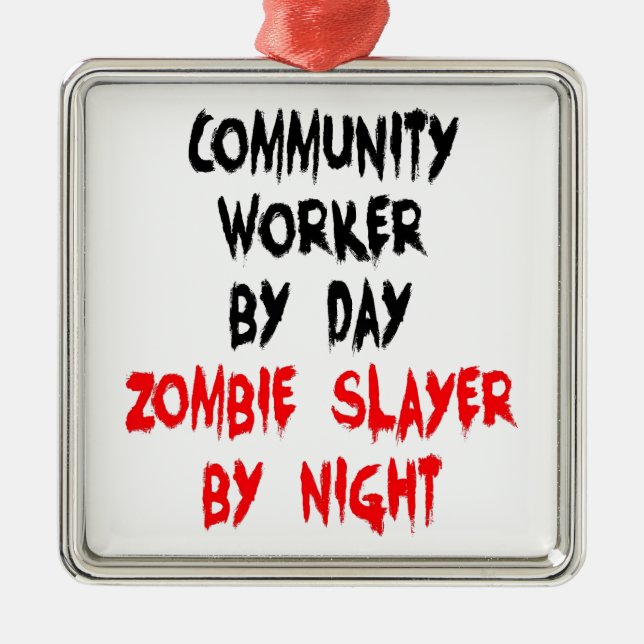 Ornamento De Metal Zombie do Trabalhador Comunitário (Frente)