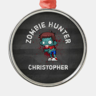 Ornamento De Metal Zombie Hunter com Splatter Legal