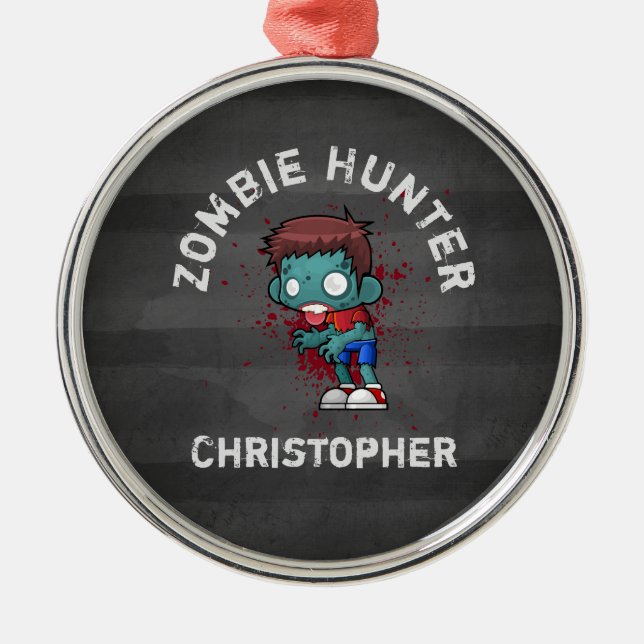 Ornamento De Metal Zombie Hunter com Splatter Legal (Frente)