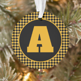 Ornamento de monograma roxo, preto e dourado