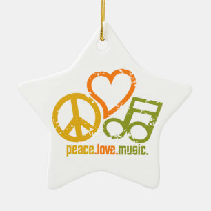 Ornamento de Música Peace Love, personalizável