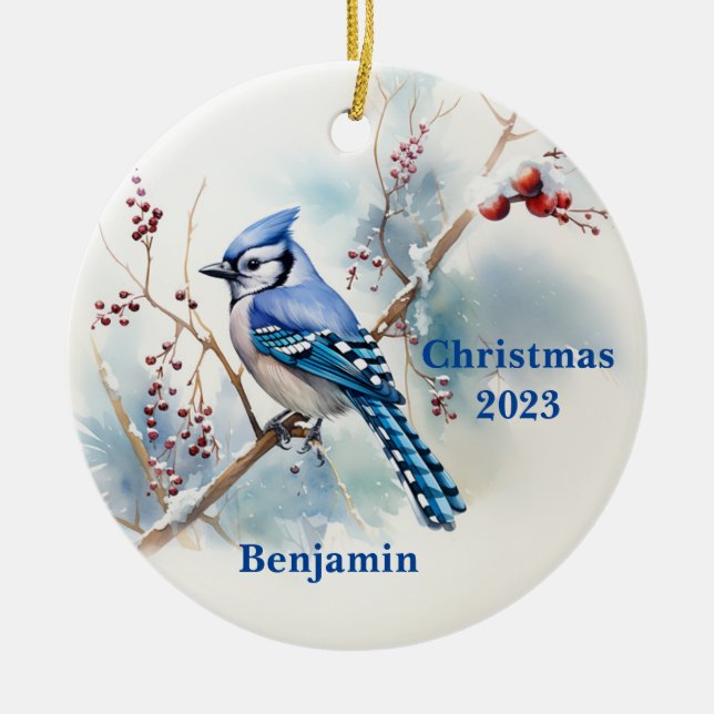Ornamento de Natal Blue Jay Winter (Frente)