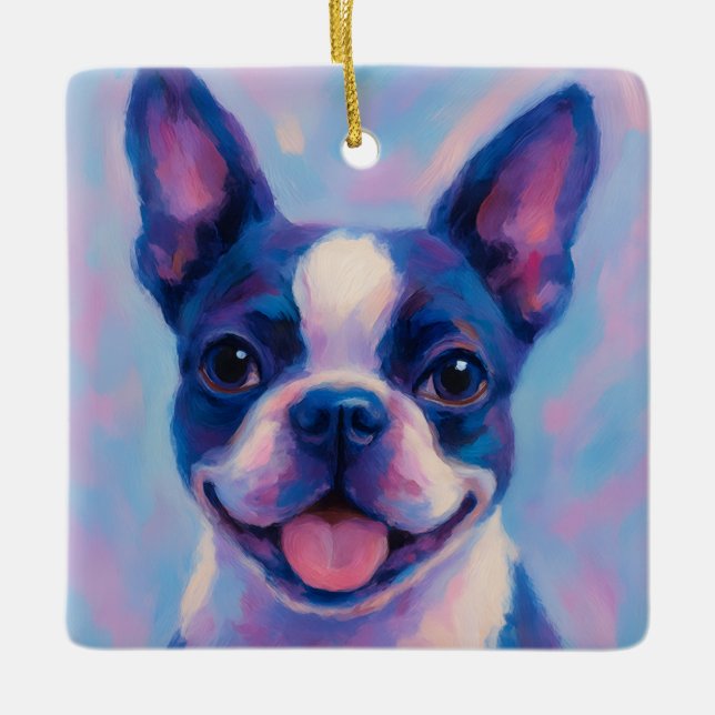 Ornamento de Natal de Boston Terrier - Nome de Nat (Frente)