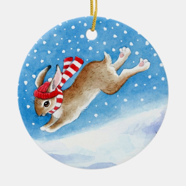 Ornamento de Natal e Inverno de Coelhinho de Neve (Frente)