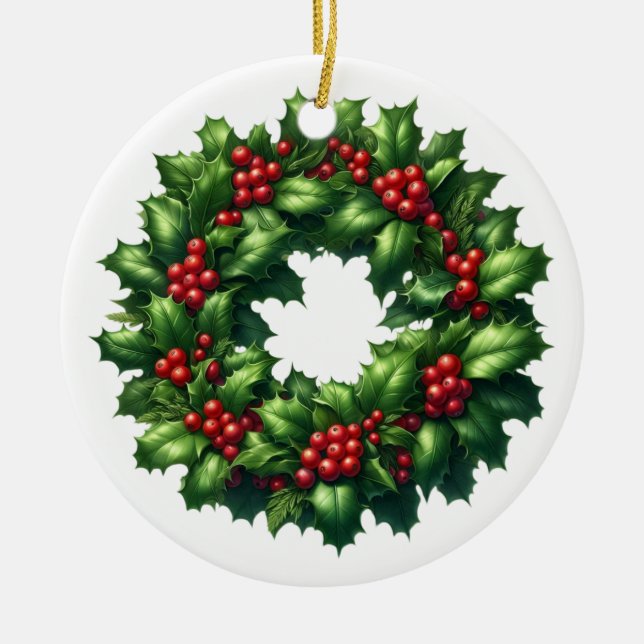 Ornamento de Natal Holly Wreath (Frente)
