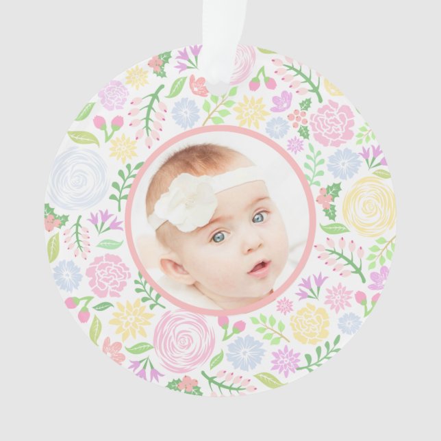 Ornamento de Pastel Floral de 1rua de Natal, Rever (Frente)