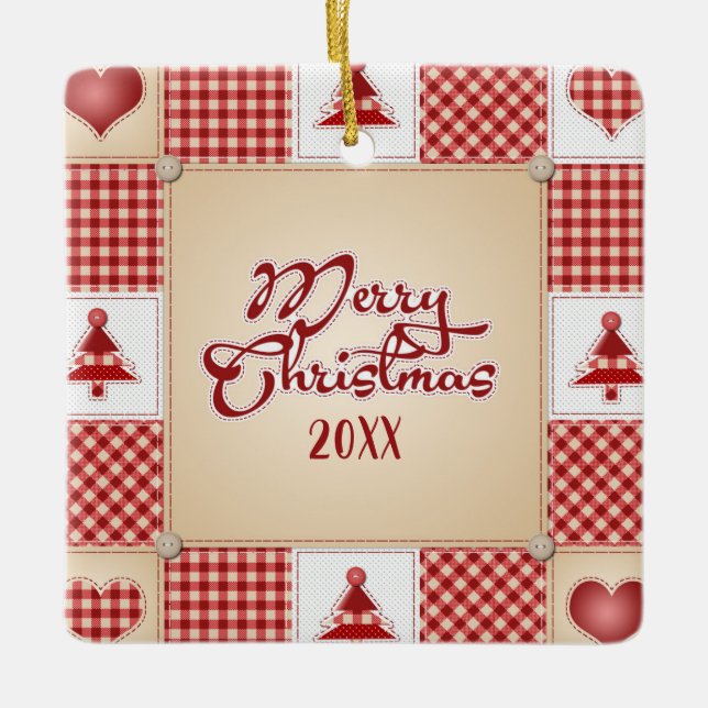 Ornamento de Patches de Feliz Natal (Frente)