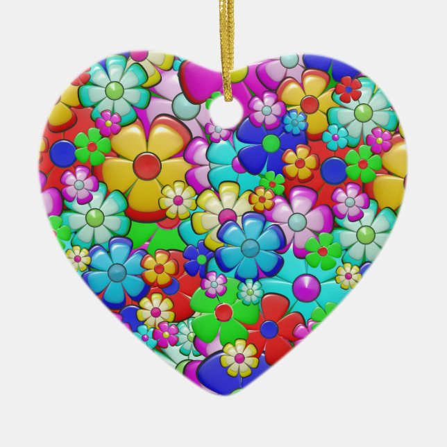 Ornamento de porcelana de flores de Hippie (Frente)