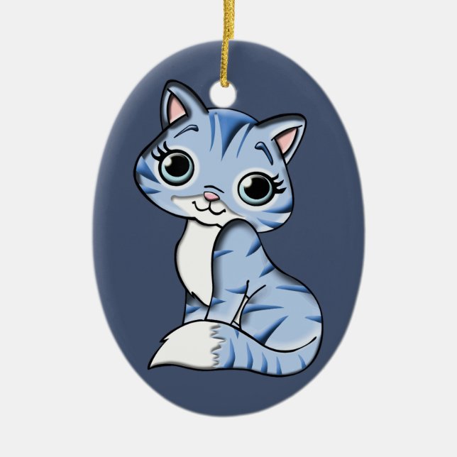 ornamento de porcelana de gatinho azul (Frente)