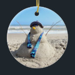 Ornamento de Porcelana Snowman da Flórida<br><div class="desc">A escultura de areia é muito mais difícil do que parece!  Eu desisto dos artistas reais - isso nos vestiu - mas foi muito divertido!</div>