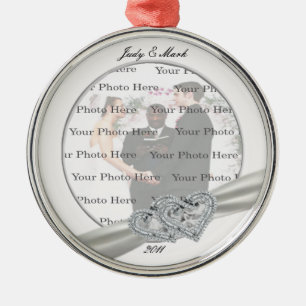 Ornamento de Prata Redonda de Casamentos Brancos