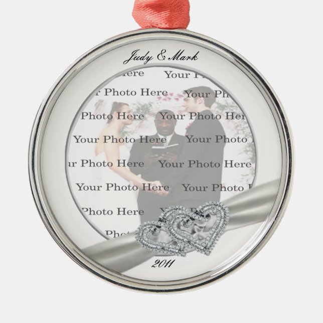 Ornamento de Prata Redonda de Casamentos Brancos (Frente)