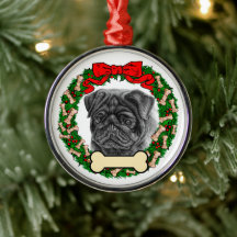 Ornamento de Pug Preto - Personalizar com Nome ou