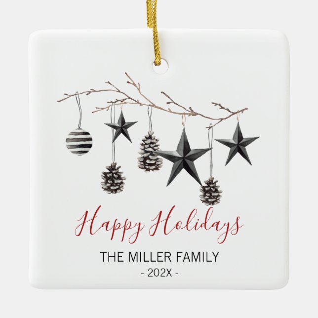 Ornamento de Ramificação Elegante de Natal (Frente)