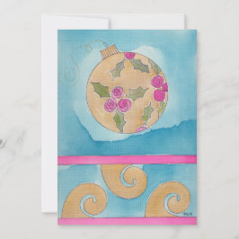 Ornamento de Rosa Rosa e Azevinho - Cartão de Nata