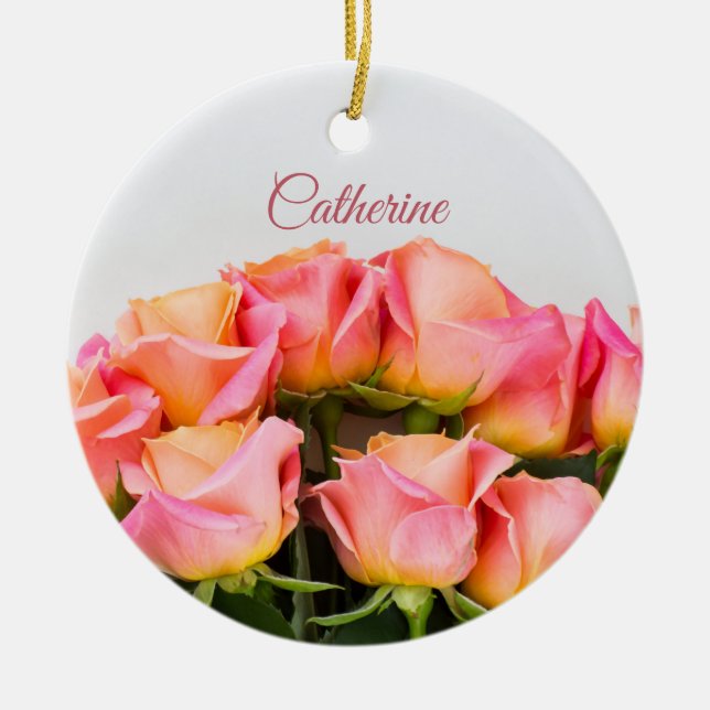 Ornamento de Rosas de nome personalizado (Frente)