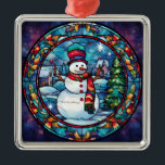 Ornamento de Snowman de Vidro Obtido<br><div class="desc">ornamento de boneco de neve de vidro colorido</div>
