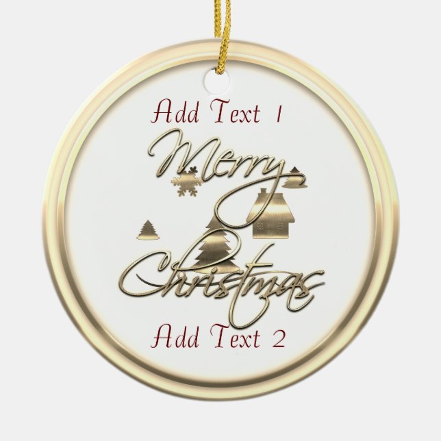 Ornamento de Texto para Adicionar Natal Dourado e  (Frente)
