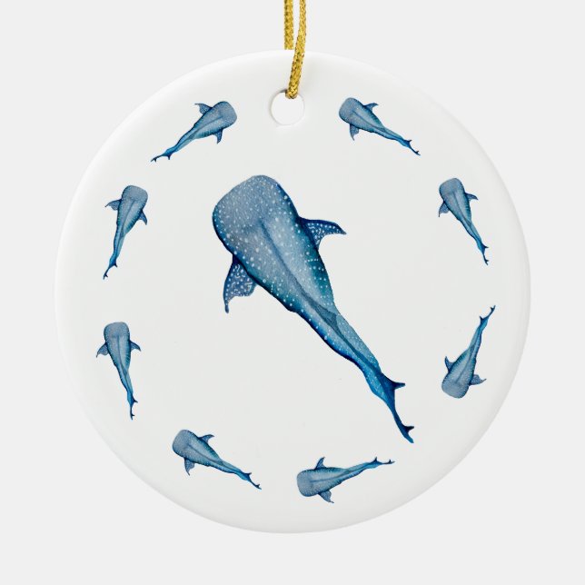 Ornamento de tubarões de baleia aquarela (Frente)