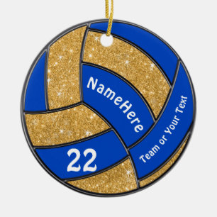 Ornamento de Voleibol Azul e Dourado Personalizado