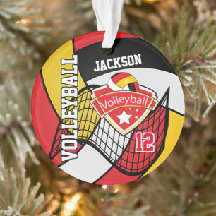 Ornamento 🏐 de Voleibol Vermelho, Preto, Branco e Dourado 2