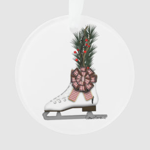 Ornamento Decoração de Natal de Patins de Gelo com Laço Xadr