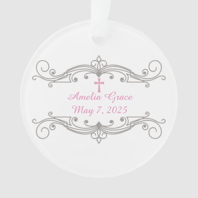 Ornamento decorativo do rolo, cruz cor-de-rosa, (Frente)